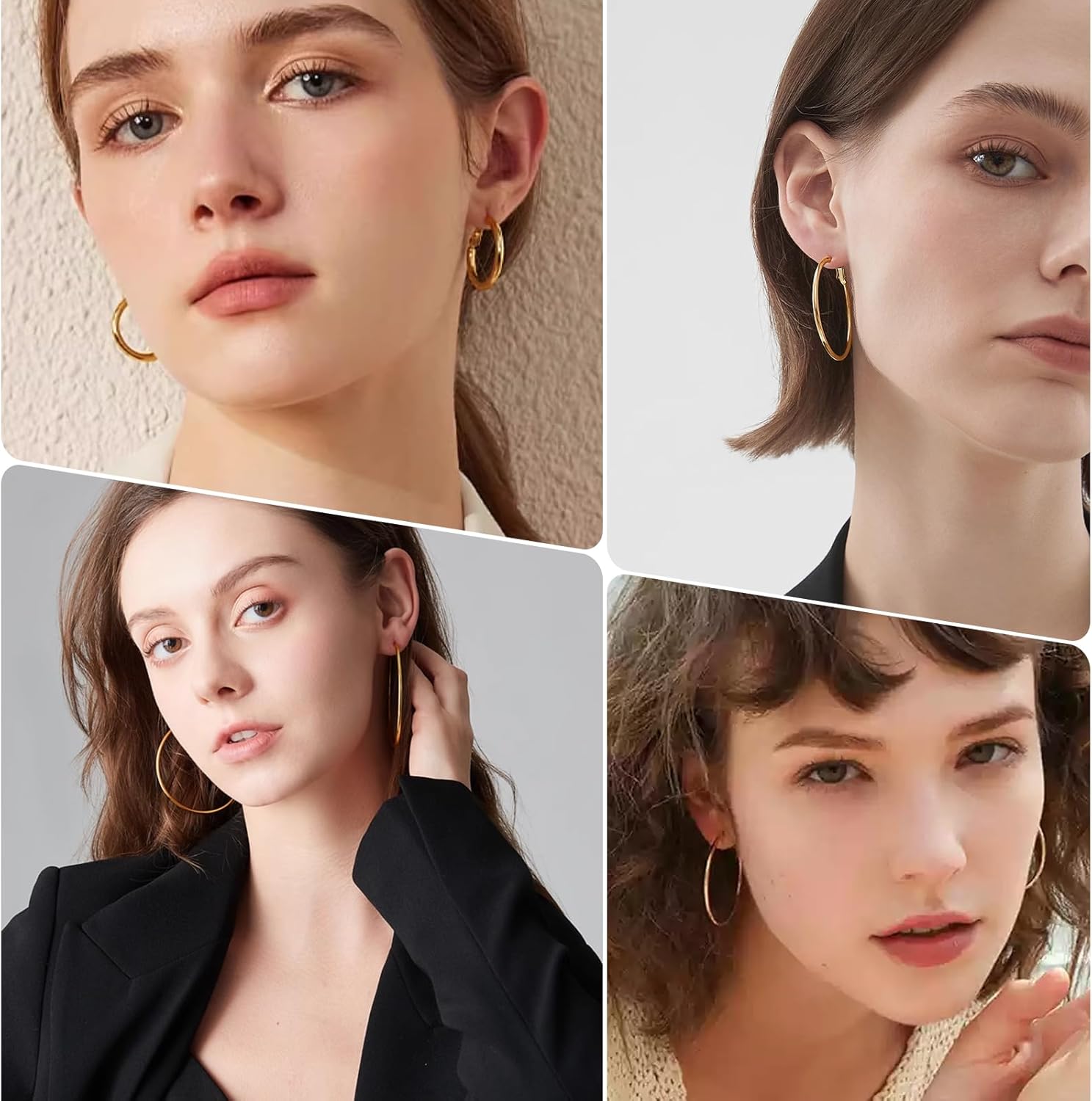 4 Pairs Silver Gold Hoop Earrings for Women | 14K Gold Plated Hoop Earrings Set Hypoallergenic Earring Lightweight Dangle Earrings Set - Image 5