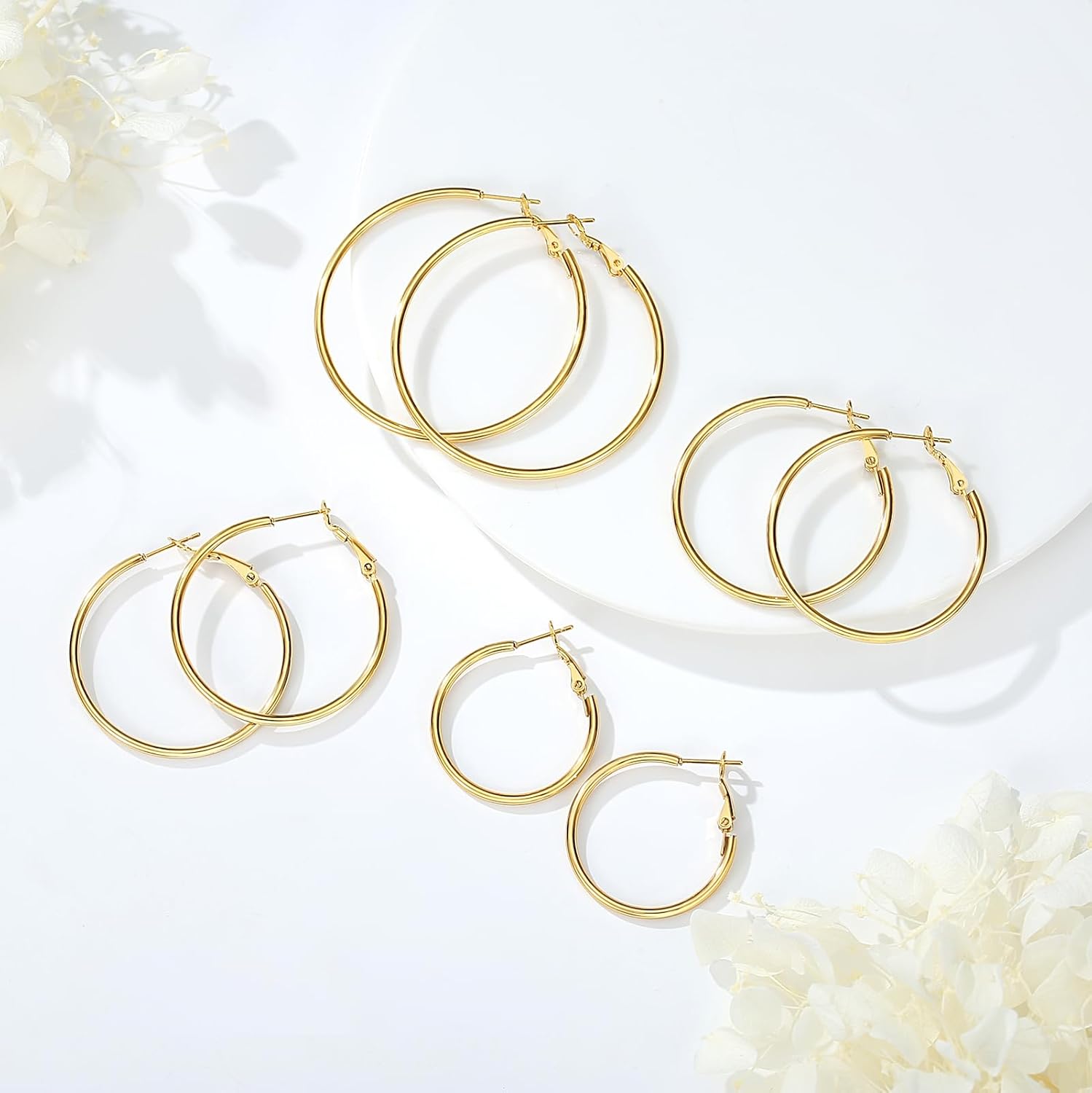 4 Pairs Silver Gold Hoop Earrings for Women | 14K Gold Plated Hoop Earrings Set Hypoallergenic Earring Lightweight Dangle Earrings Set - Image 8