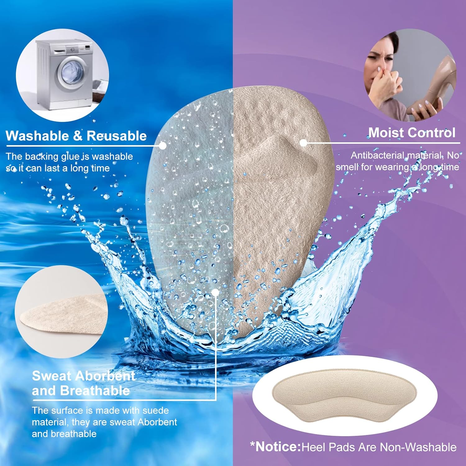 Riootlnm Metatarsal Pads, Ball of Foot Cushions, Heel Pads Inserts for Too Big Shoe, Reduce Foot Pain, No Slip Heel Grips Liners Pads for Loose Shoe, Blisters (Beige+Black) - Image 4