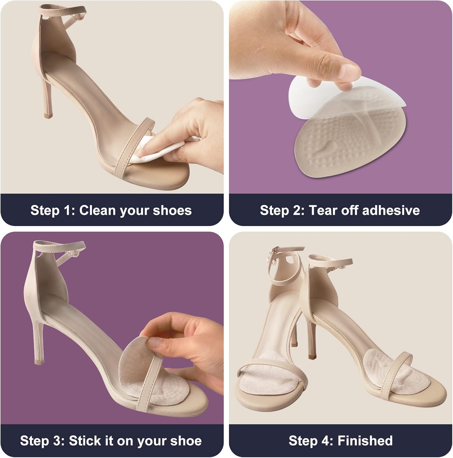 Riootlnm Metatarsal Pads, Ball of Foot Cushions, Heel Pads Inserts for Too Big Shoe, Reduce Foot Pain, No Slip Heel Grips Liners Pads for Loose Shoe, Blisters (Beige+Black) - Image 6