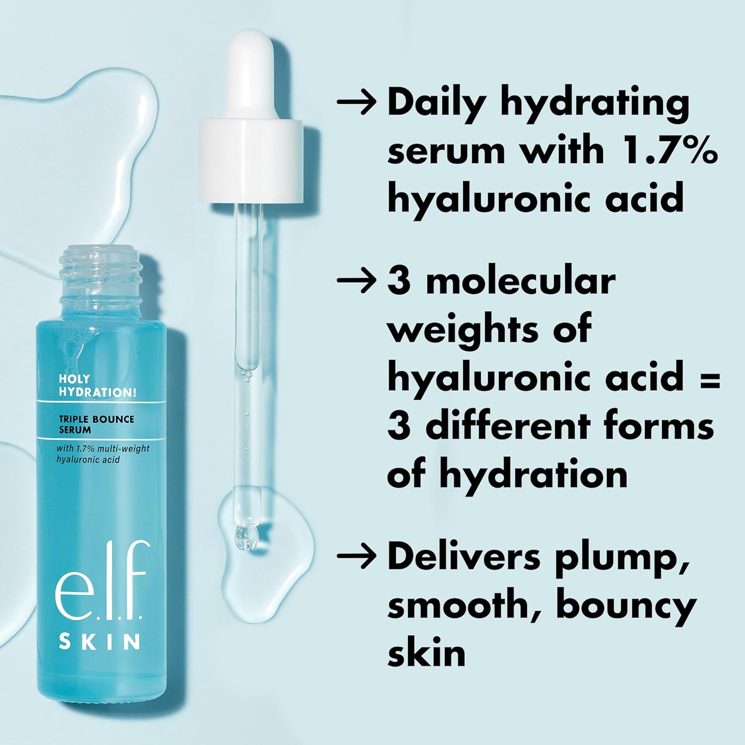 e.l.f. SKIN Holy Hydration! Triple Bounce Serum, 1.7% Hyaluronic Acid Serum For Plump, Bouncy Skin, Moisturizing & Hydrating, Vegan & Cruelty-Free - Image 5