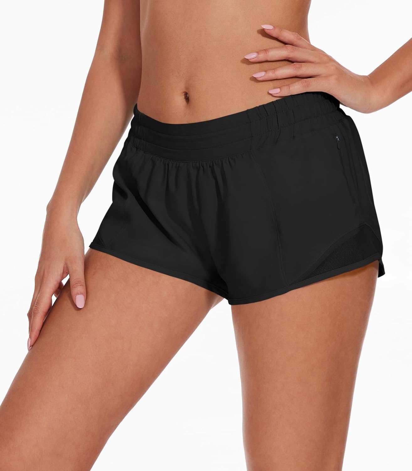 Athletic Running Shorts for Women with Zipper Pocket,Soft Lightweight Gym Workout Shorts with Mesh Liner Quick Dry - Image 5