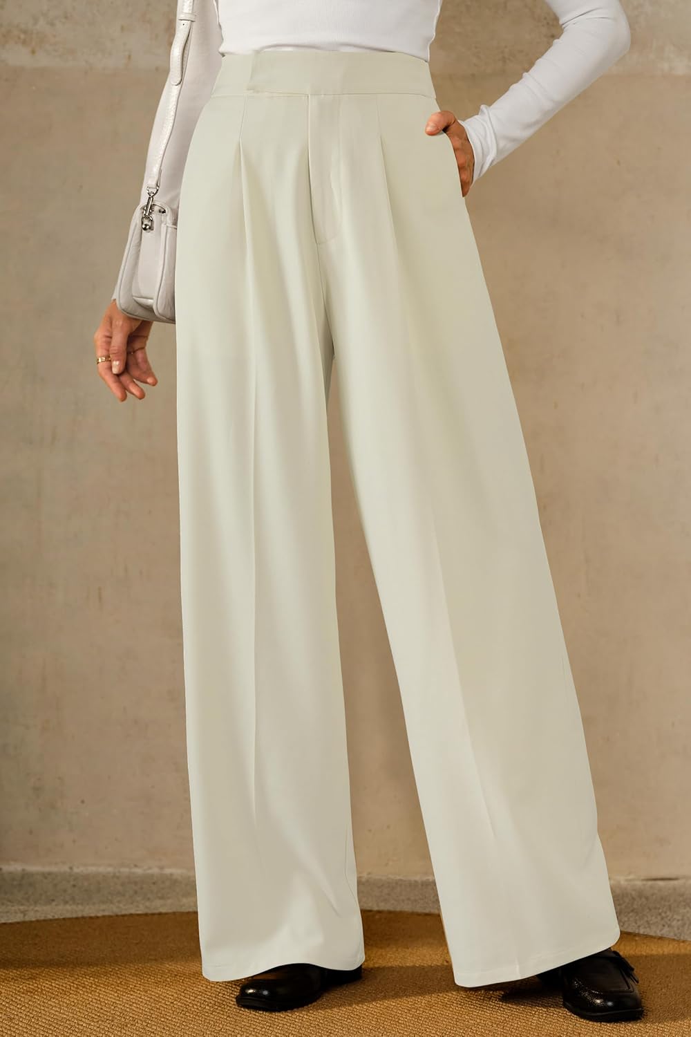 Arach&Cloz Women's Wrinkle-Free Pleated High Waisted Business Casual Wide Leg Dress Pants 2026 - Image 4