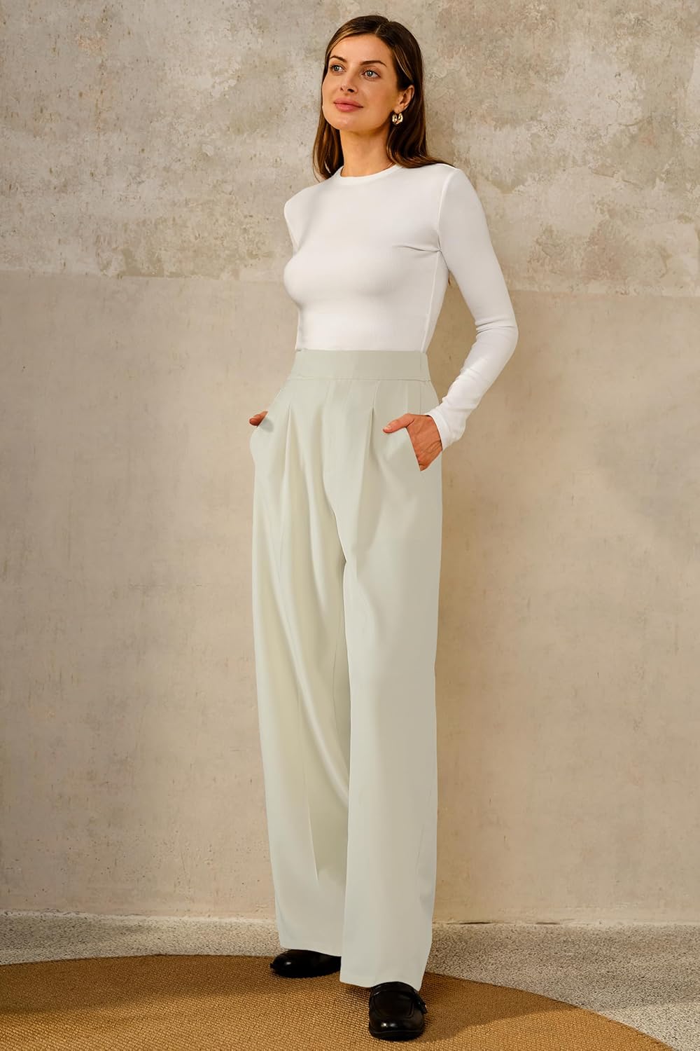 Arach&Cloz Women's Wrinkle-Free Pleated High Waisted Business Casual Wide Leg Dress Pants 2026 - Image 5