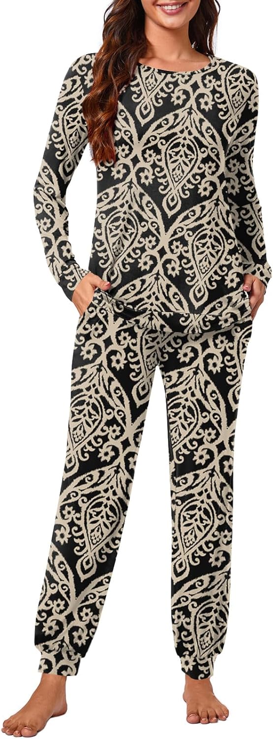 syoss Womens Pajama Set Long Sleeve Sleepwear Fall Round Neck Nightwear Soft Pjs 2 Piece Lounge Sets with Pockets - Image 3