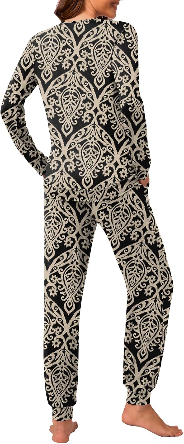 syoss Womens Pajama Set Long Sleeve Sleepwear Fall Round Neck Nightwear Soft Pjs 2 Piece Lounge Sets with Pockets - Image 5