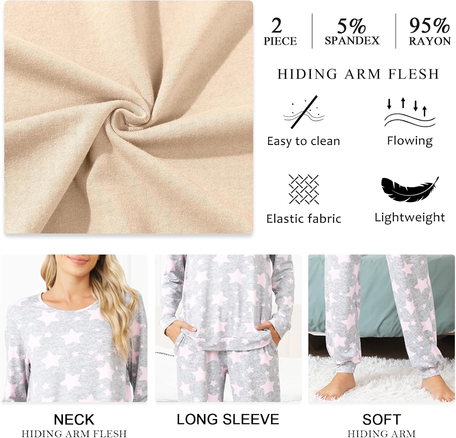 syoss Womens Pajama Set Long Sleeve Sleepwear Fall Round Neck Nightwear Soft Pjs 2 Piece Lounge Sets with Pockets - Image 7