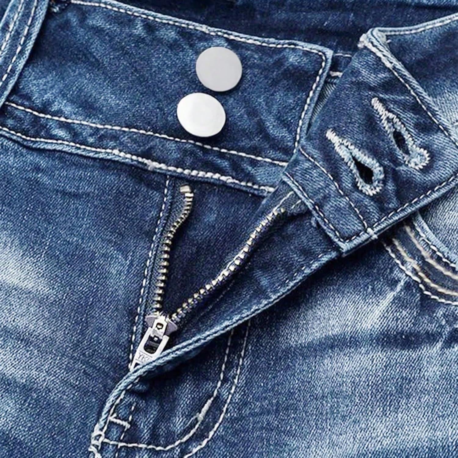 Women Mid Waisted Bootcut Jeans Zip Stretchy Slim Casual Double Button Flare Denim Pants with Distressed Pocket - Image 6