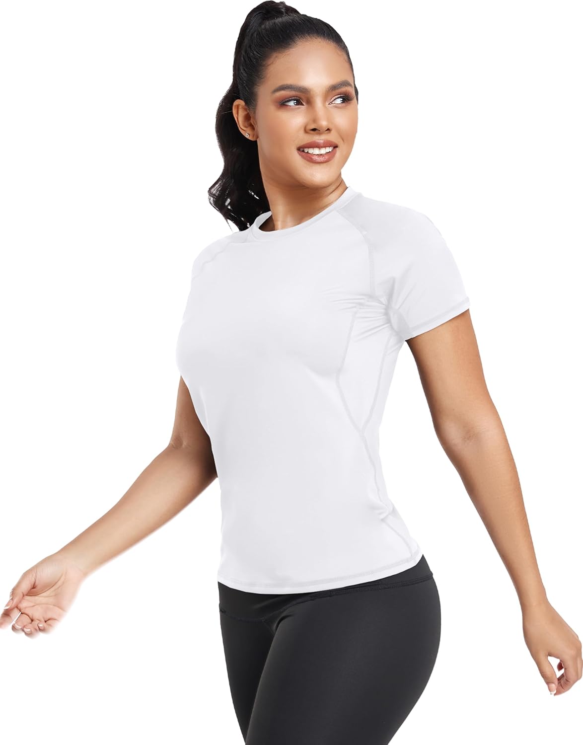 TELALEO 4 Pack Women's Compression Shirt Running Athletic T-Shirts Workout Tops Baselayer Short Sleeve Yoga Gym Sports Gear - Image 4