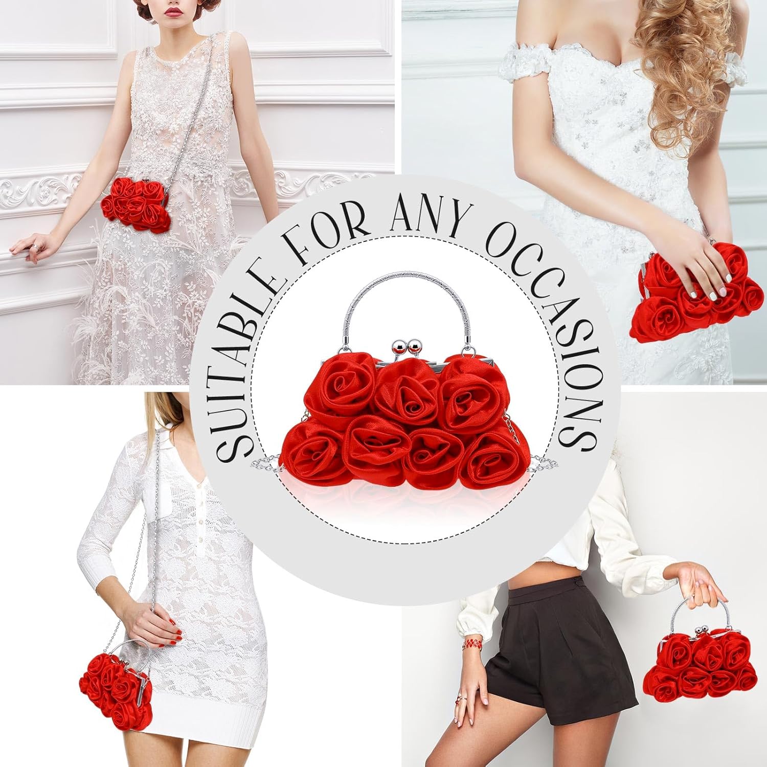 Women Evening Clutch, Small Floral Satin Purse with Detachable Strap for Mother's Day Wedding Party Prom Gift - Image 5