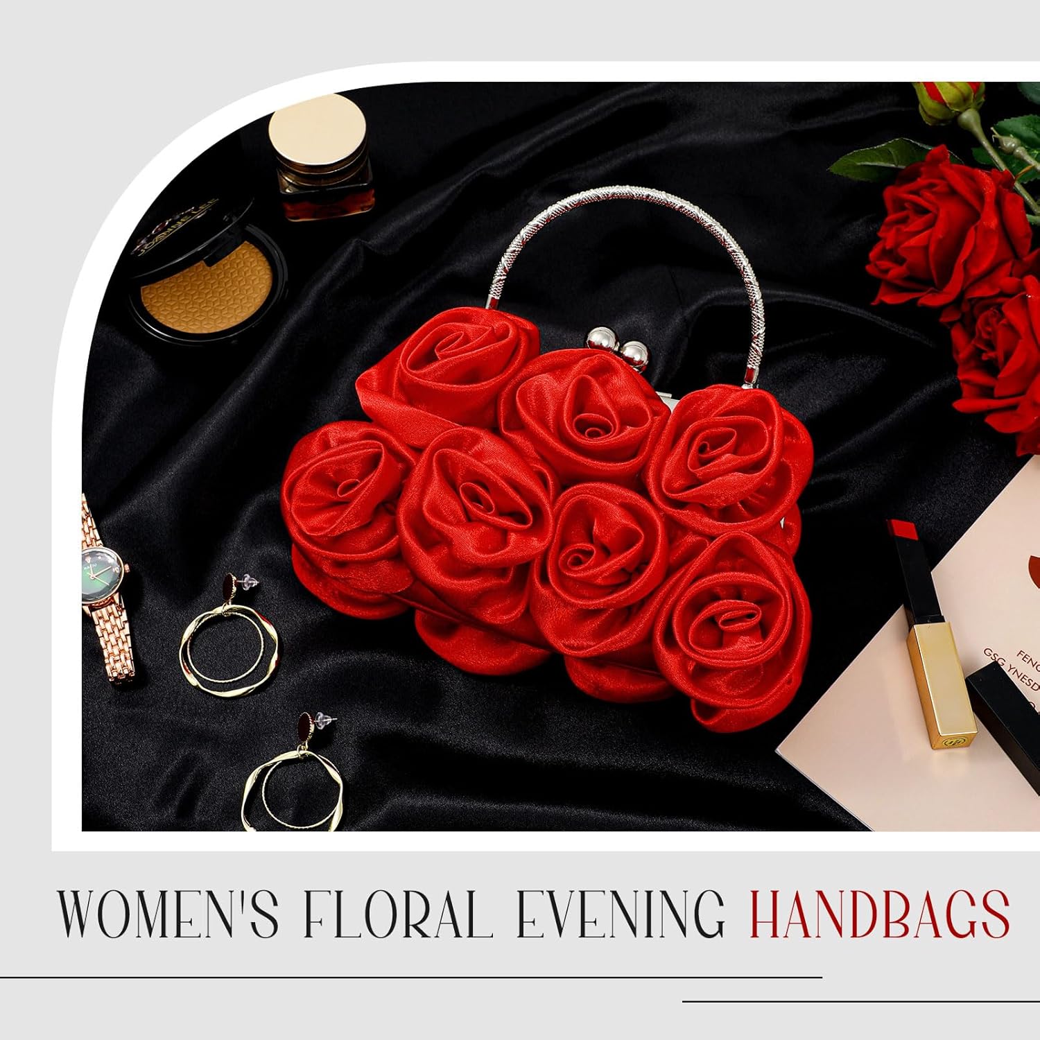 Women Evening Clutch, Small Floral Satin Purse with Detachable Strap for Mother's Day Wedding Party Prom Gift - Image 6