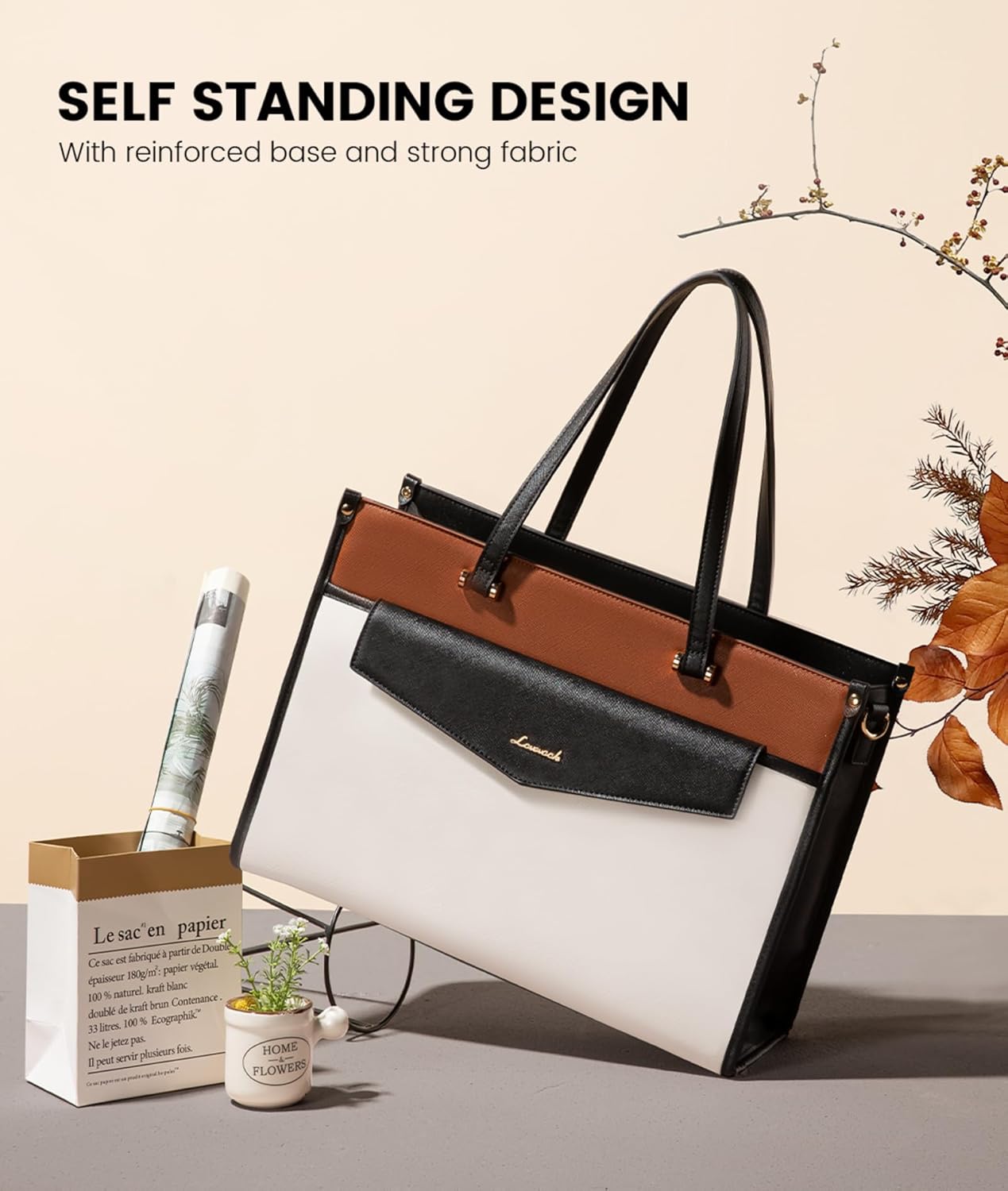 LOVEVOOK Laptop Bag for Women, 15.6'' Laptop Tote Purse 2-in-1 Professional Work Bag Business Briefcase with Clutch Purse, Waterproof Leather Computer Handbag for Teacher Office Travel - Image 4