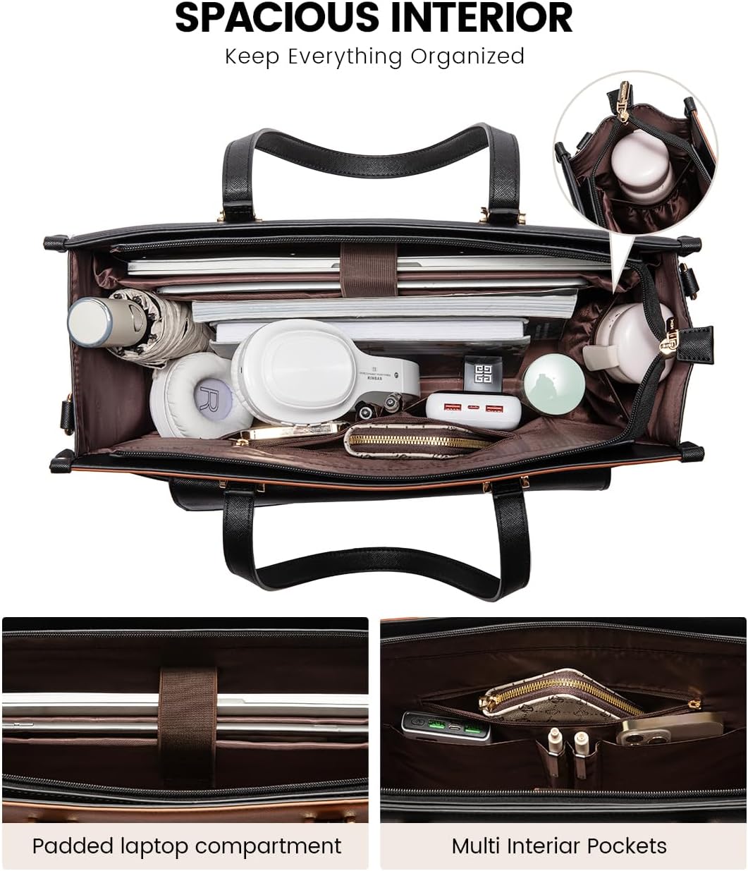 LOVEVOOK Laptop Bag for Women, 15.6'' Laptop Tote Purse 2-in-1 Professional Work Bag Business Briefcase with Clutch Purse, Waterproof Leather Computer Handbag for Teacher Office Travel - Image 5