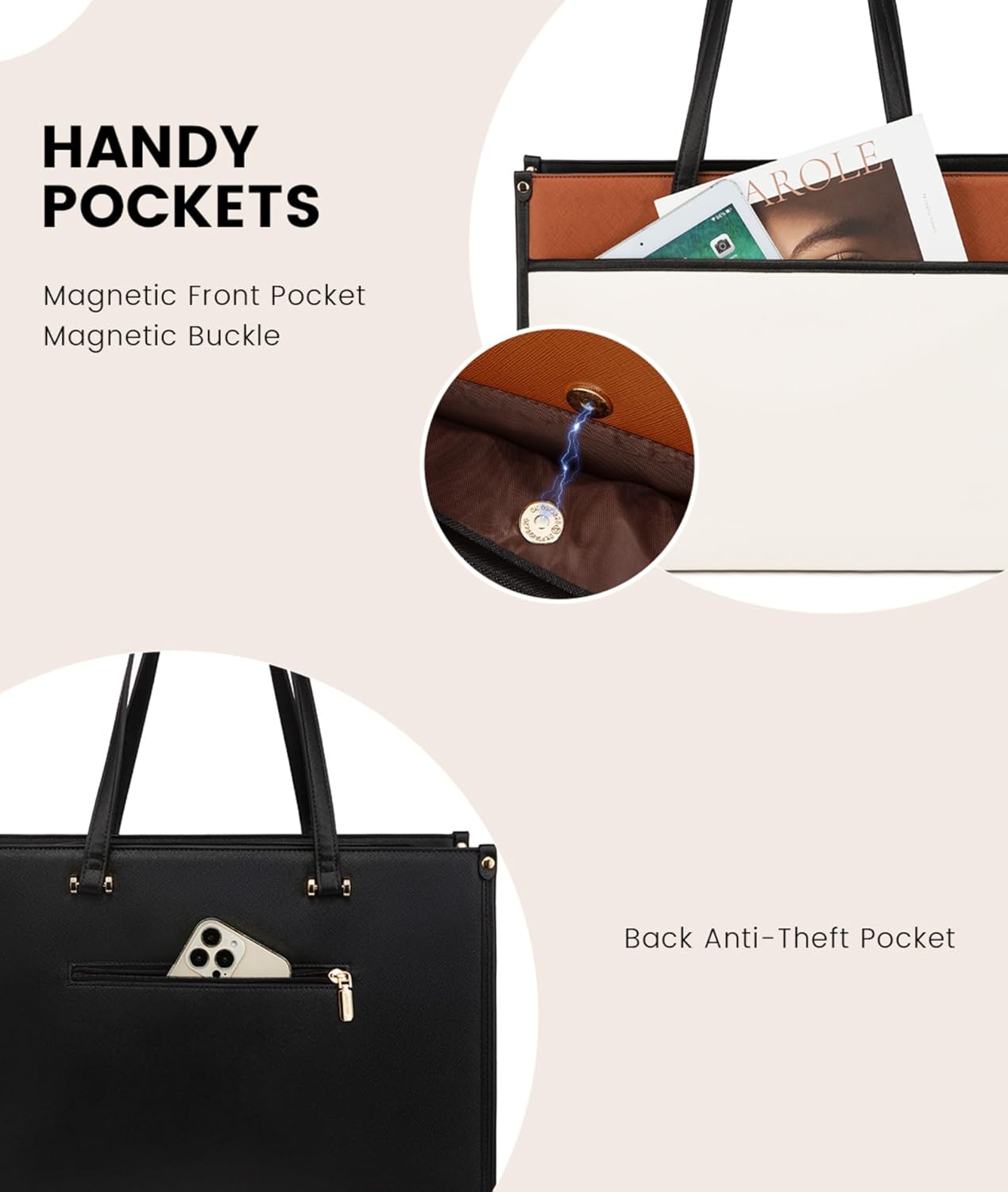 LOVEVOOK Laptop Bag for Women, 15.6'' Laptop Tote Purse 2-in-1 Professional Work Bag Business Briefcase with Clutch Purse, Waterproof Leather Computer Handbag for Teacher Office Travel - Image 8