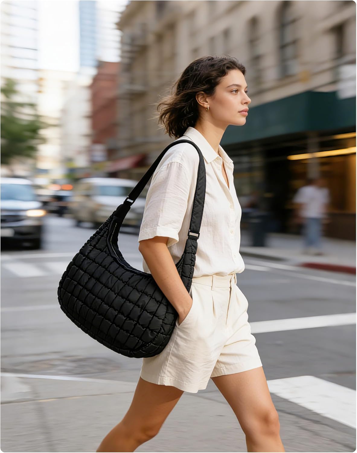 BAGSMART Crossbody Hobo Bag for Women with Adjustable Strap, Quilted Puffy Purses for Women Fluffy Compact Shoulder Handbag - Image 3