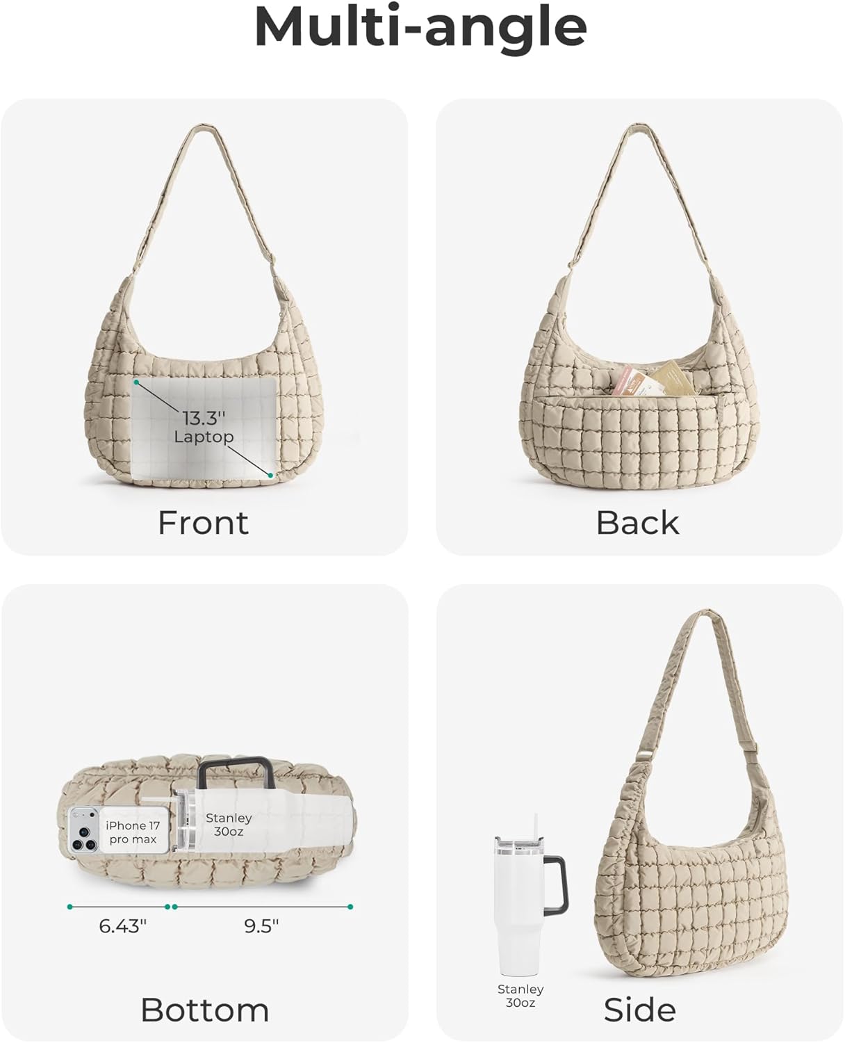 BAGSMART Crossbody Hobo Bag for Women with Adjustable Strap, Quilted Puffy Purses for Women Fluffy Compact Shoulder Handbag - Image 6