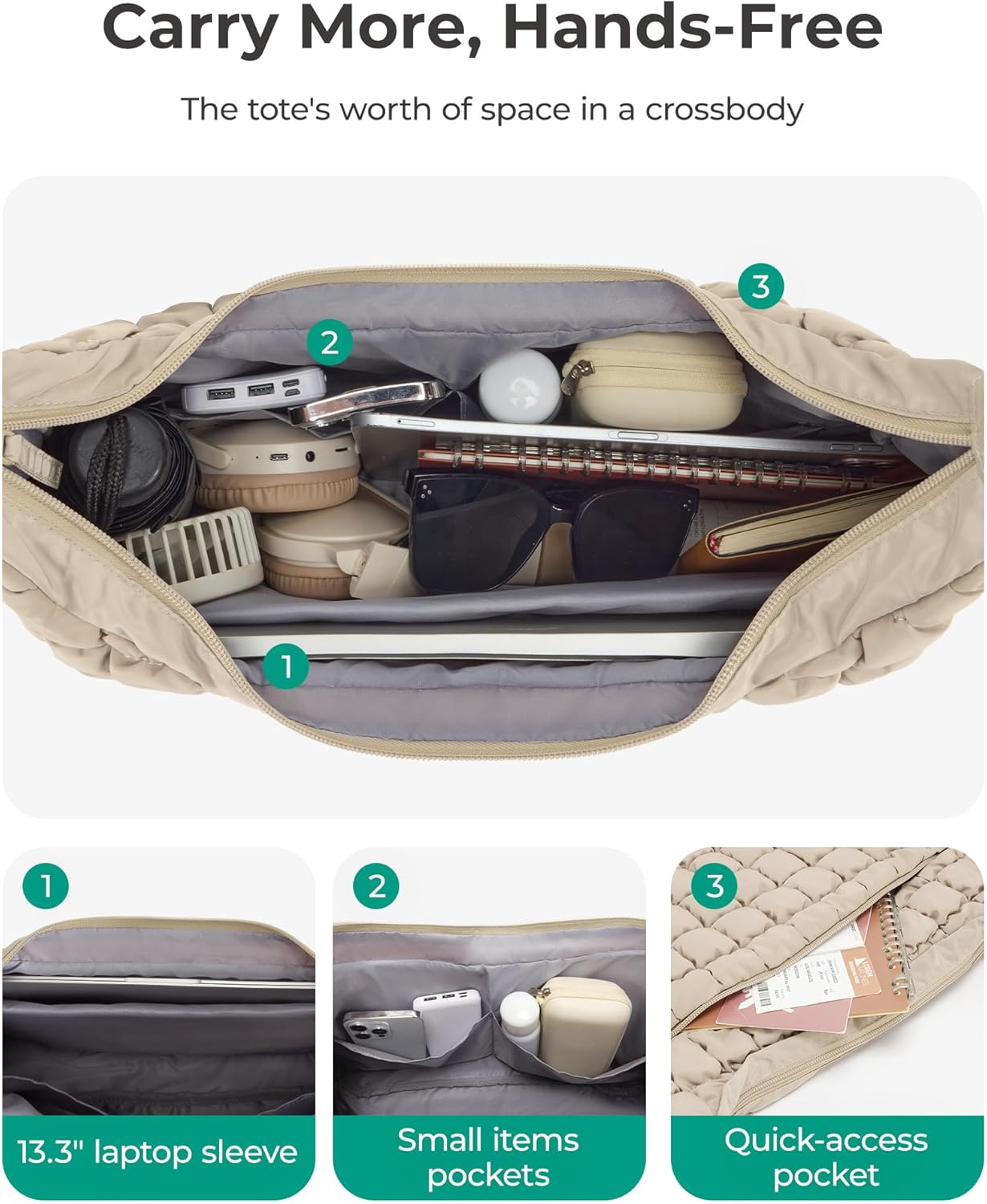 BAGSMART Crossbody Hobo Bag for Women with Adjustable Strap, Quilted Puffy Purses for Women Fluffy Compact Shoulder Handbag - Image 8