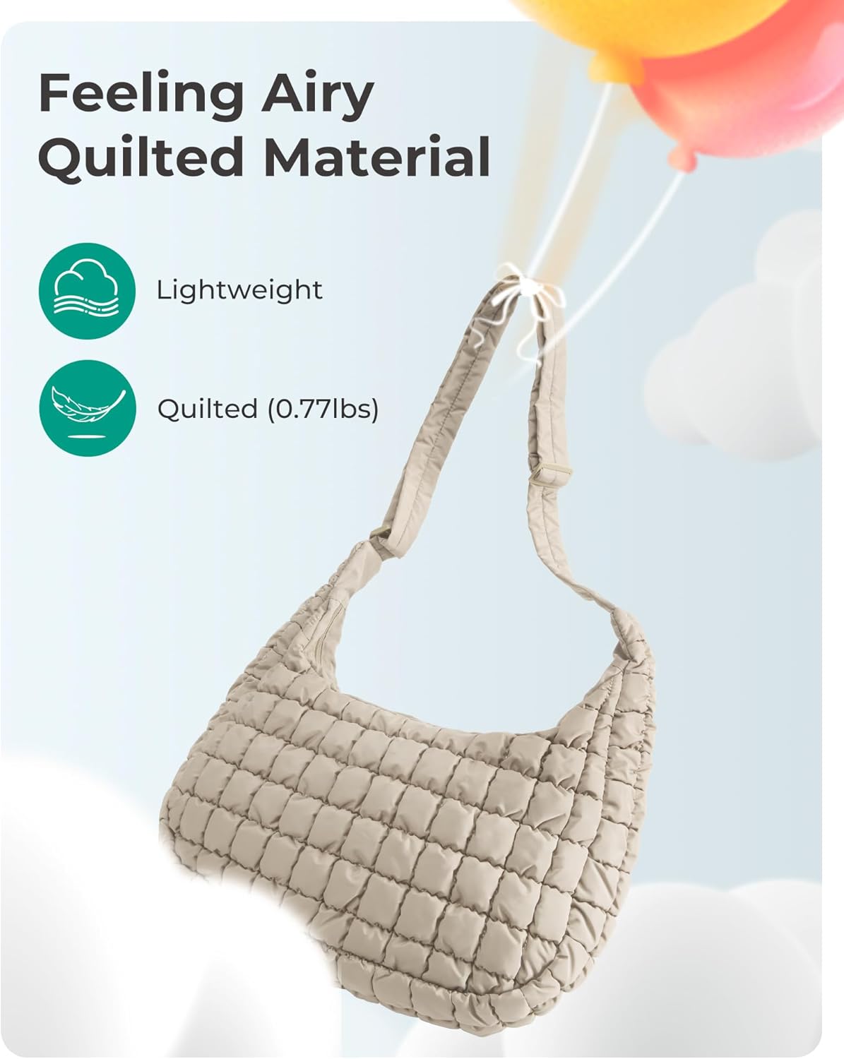 BAGSMART Crossbody Hobo Bag for Women with Adjustable Strap, Quilted Puffy Purses for Women Fluffy Compact Shoulder Handbag - Image 9