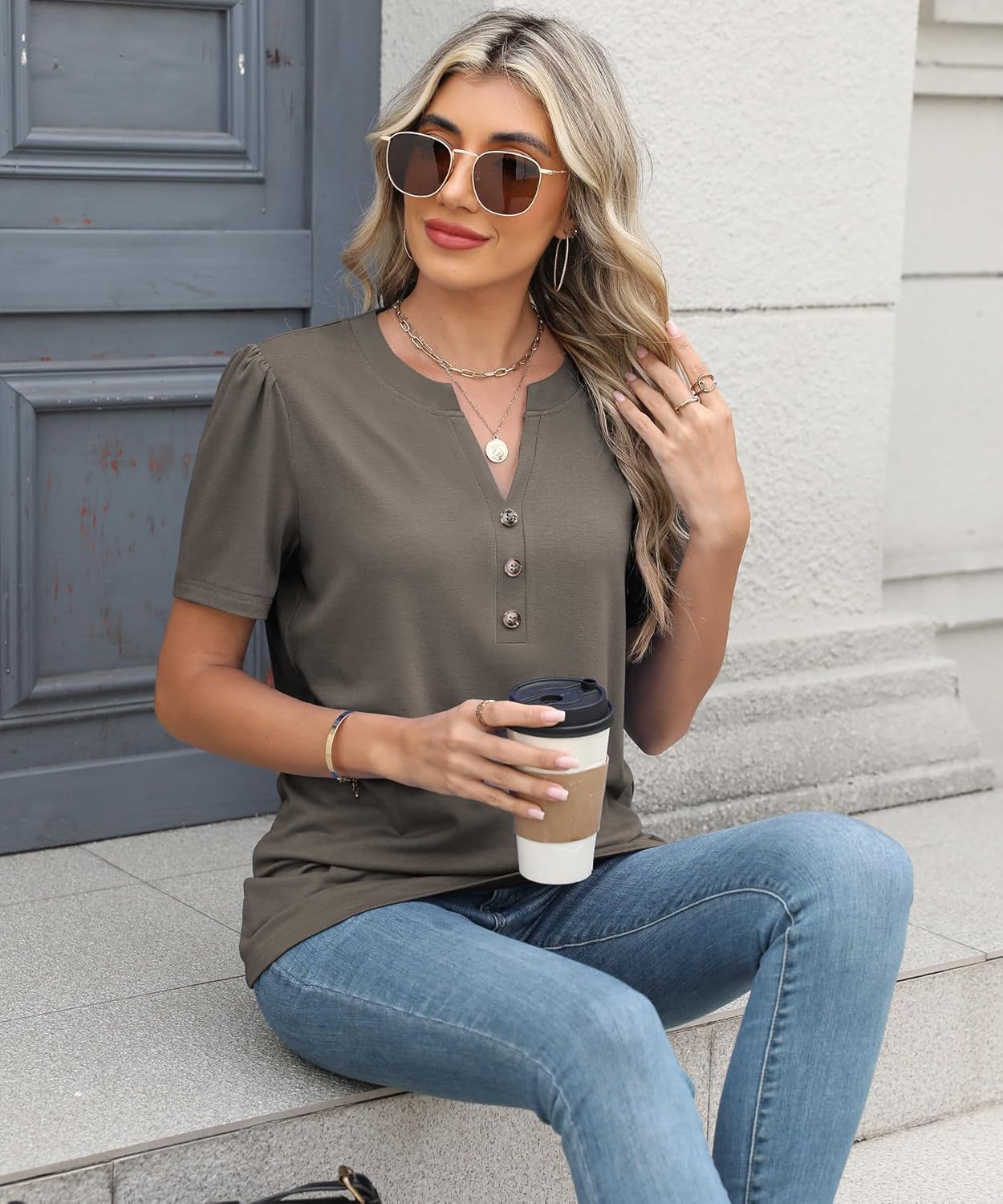 Womens Summer Tops 2026 Short Sleeve Shirts Beach Vacation Outfits Dressy Casual Blouses - Image 4