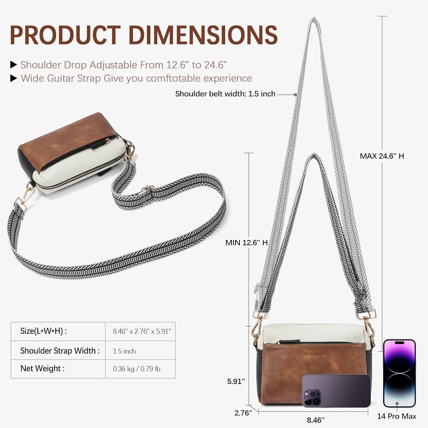 BOSTANTEN Small Crossbody Purse for Women Triple Zip Cell Phone Leather Handbag with Colored Shoulder Strap - Image 4