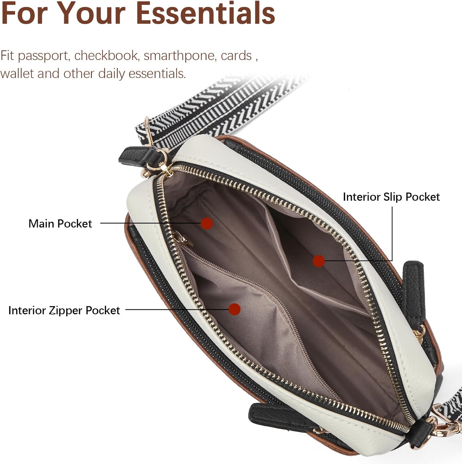 BOSTANTEN Small Crossbody Purse for Women Triple Zip Cell Phone Leather Handbag with Colored Shoulder Strap - Image 6