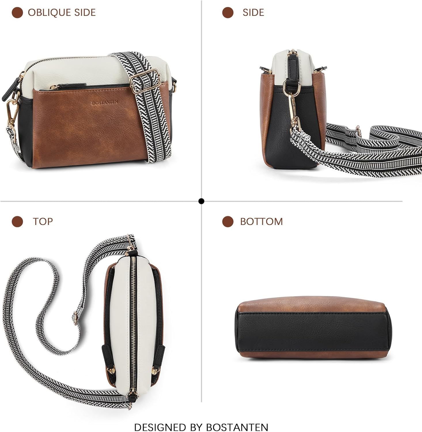 BOSTANTEN Small Crossbody Purse for Women Triple Zip Cell Phone Leather Handbag with Colored Shoulder Strap - Image 8