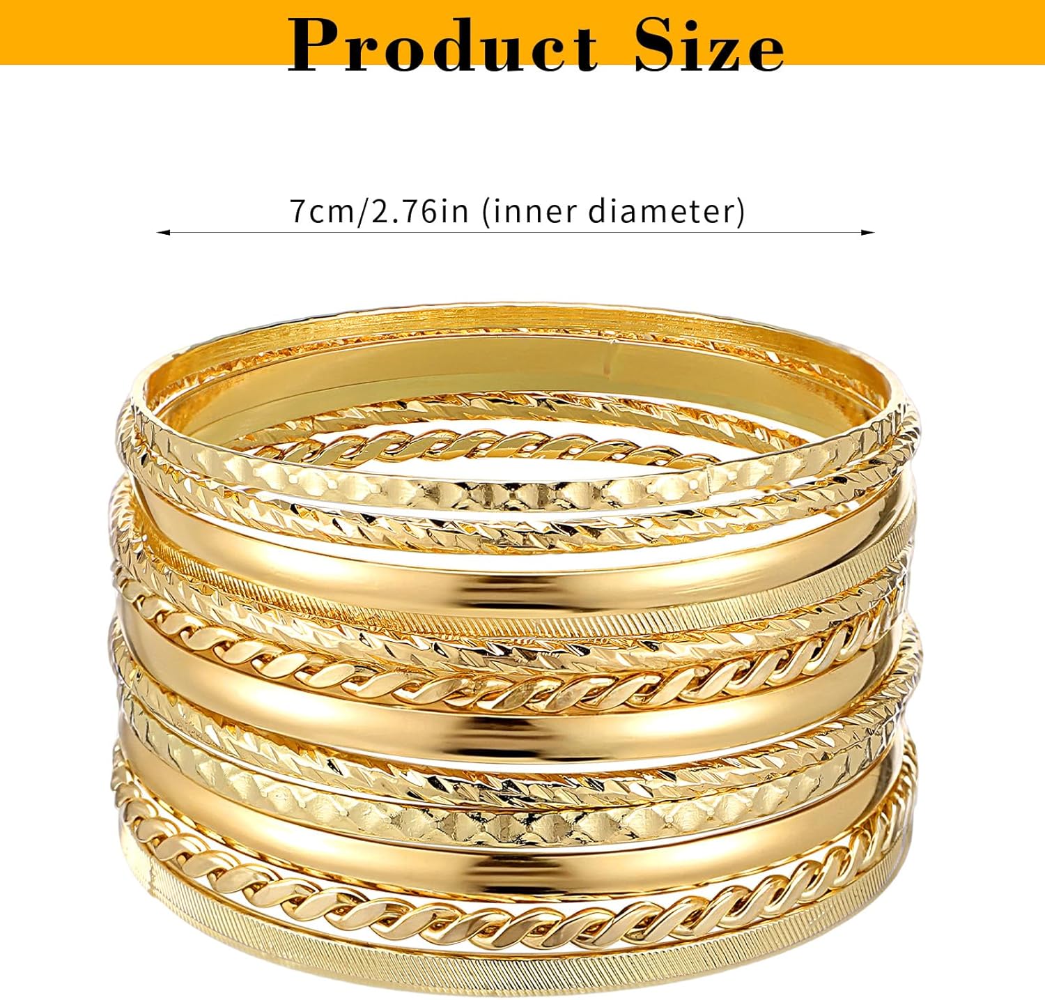 Yolev 12pcs Good Bangles for Women, Boho Stackable Bangle Bracelets, Multi Layer Stackable Gold Stack Bracelets for Women Boho Jewelry Gift Mixed Metal Textured - Image 3