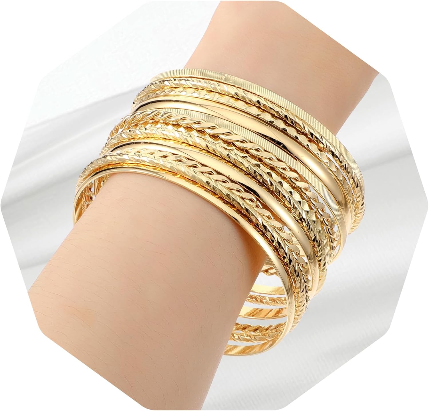 Yolev 12pcs Good Bangles for Women, Boho Stackable Bangle Bracelets, Multi Layer Stackable Gold Stack Bracelets for Women Boho Jewelry Gift Mixed Metal Textured - Image 4