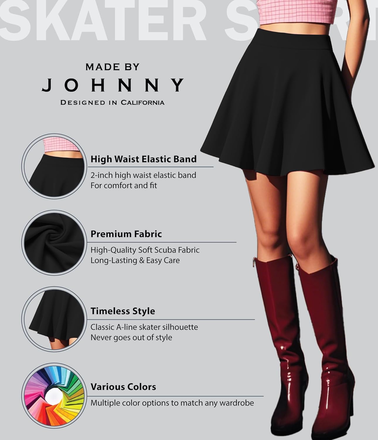 Made By Johnny Women's Basic Versatile Stretchy Flared Casual Mini Skater Skirt XS-3XL Plus Size - Image 5