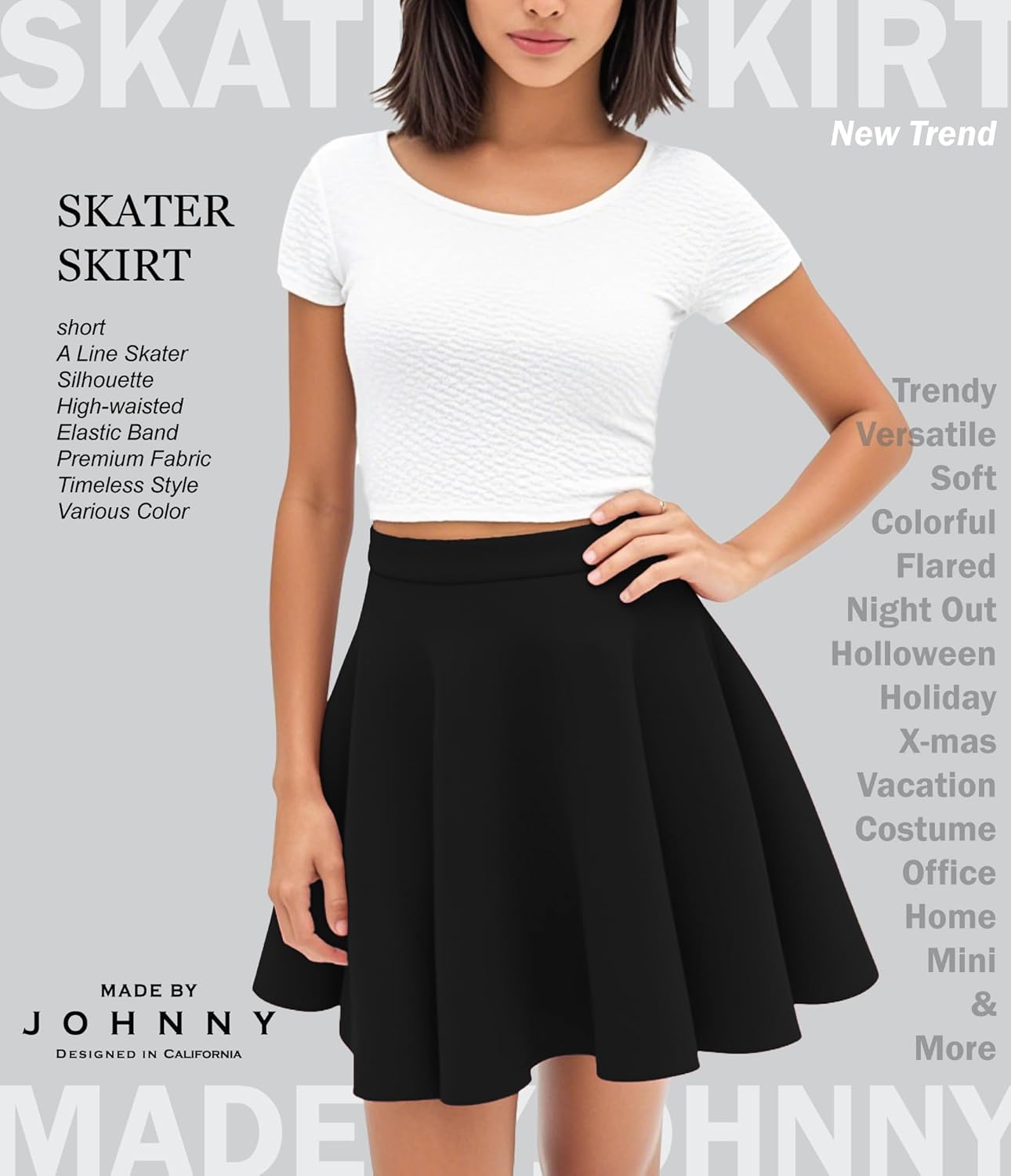 Made By Johnny Women's Basic Versatile Stretchy Flared Casual Mini Skater Skirt XS-3XL Plus Size - Image 6