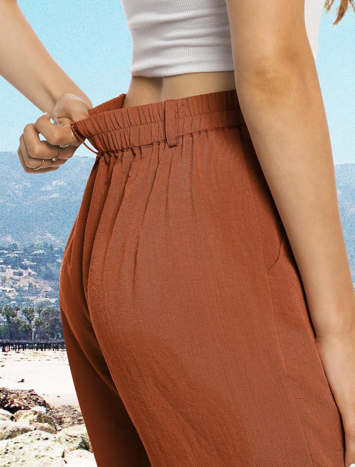 Feiersi Womens Casual Wide Leg Pants High Waisted Button Down Straight Long Trousers Palazzo Pants - Image 4