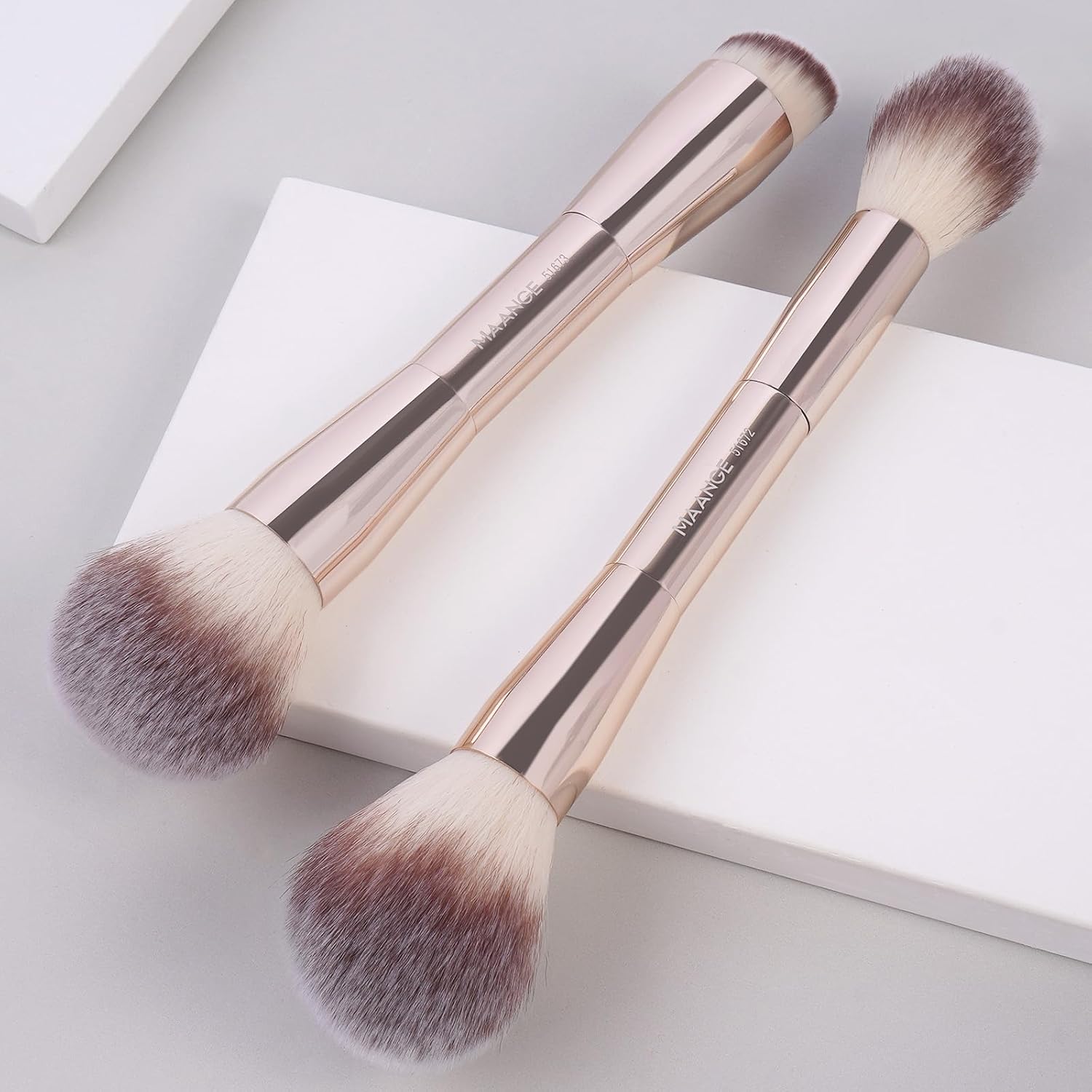 MAANGE Foundation Makeup Brushes, 2Pcs Double Ended Makeup Brush for Blending Liquid Powder Concealer Cream Blush Buffe (Gold) - Image 4
