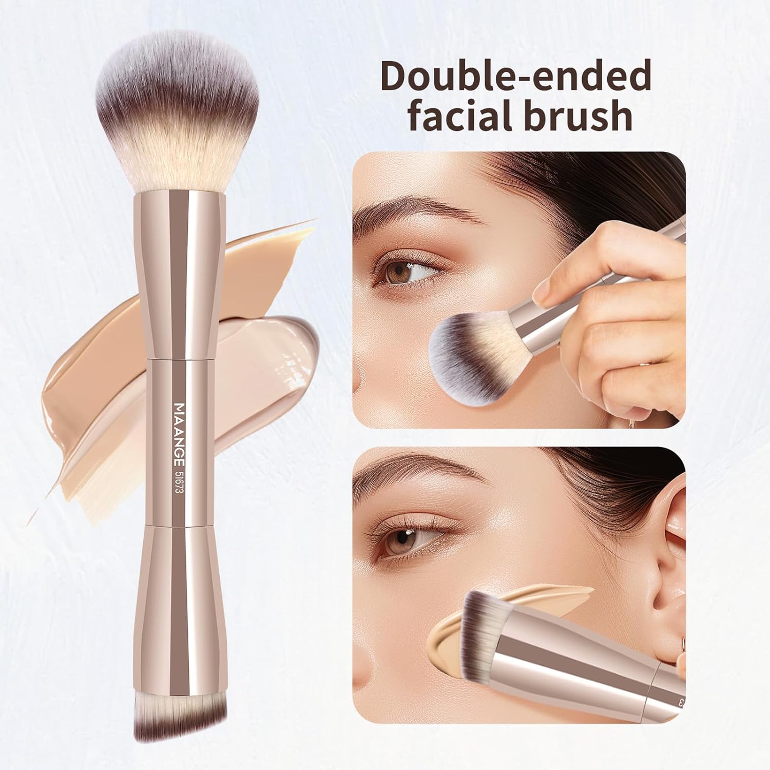MAANGE Foundation Makeup Brushes, 2Pcs Double Ended Makeup Brush for Blending Liquid Powder Concealer Cream Blush Buffe (Gold) - Image 5