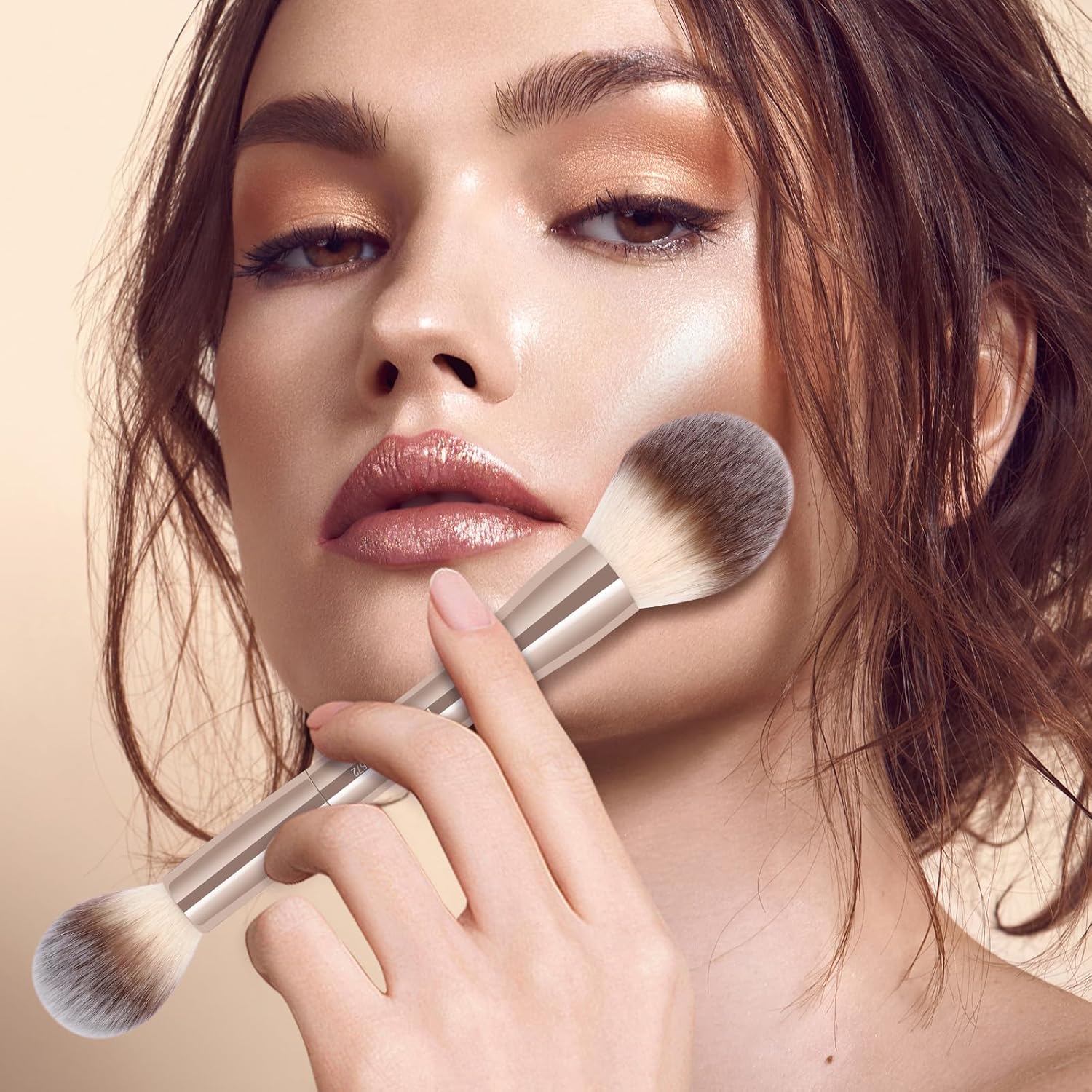 MAANGE Foundation Makeup Brushes, 2Pcs Double Ended Makeup Brush for Blending Liquid Powder Concealer Cream Blush Buffe (Gold) - Image 8