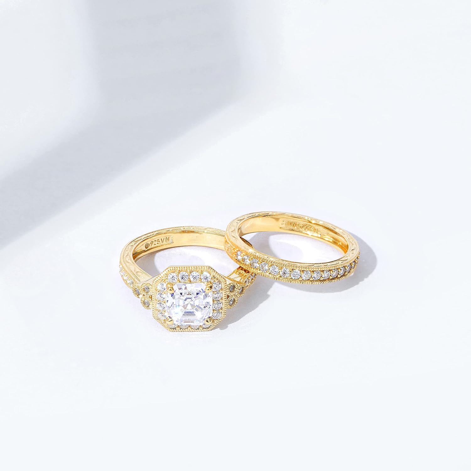 Amazon Essentials Platinum or Gold Plated Sterling Silver Antique Ring set with Asscher-Cut Infinite Elements Cubic Zirconia - Image 4