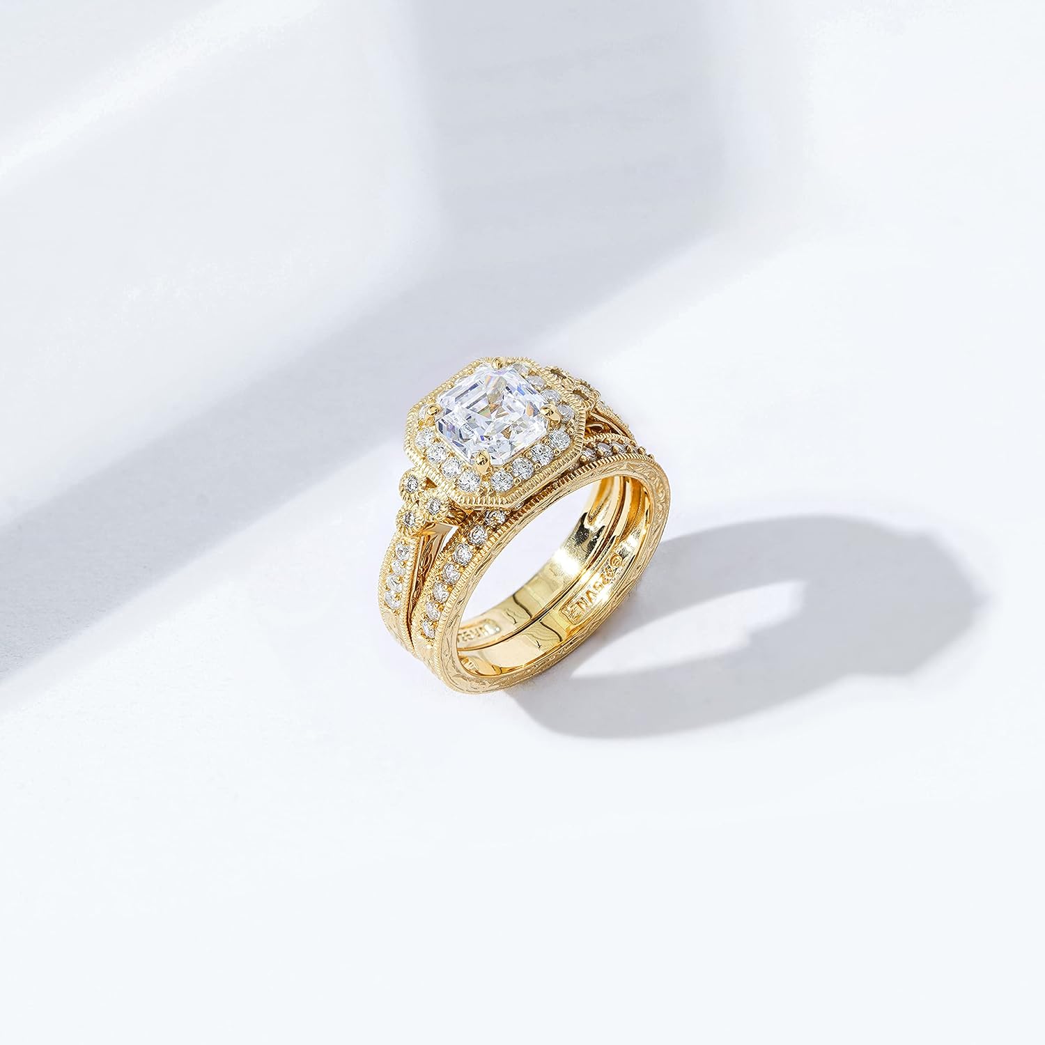 Amazon Essentials Platinum or Gold Plated Sterling Silver Antique Ring set with Asscher-Cut Infinite Elements Cubic Zirconia - Image 5