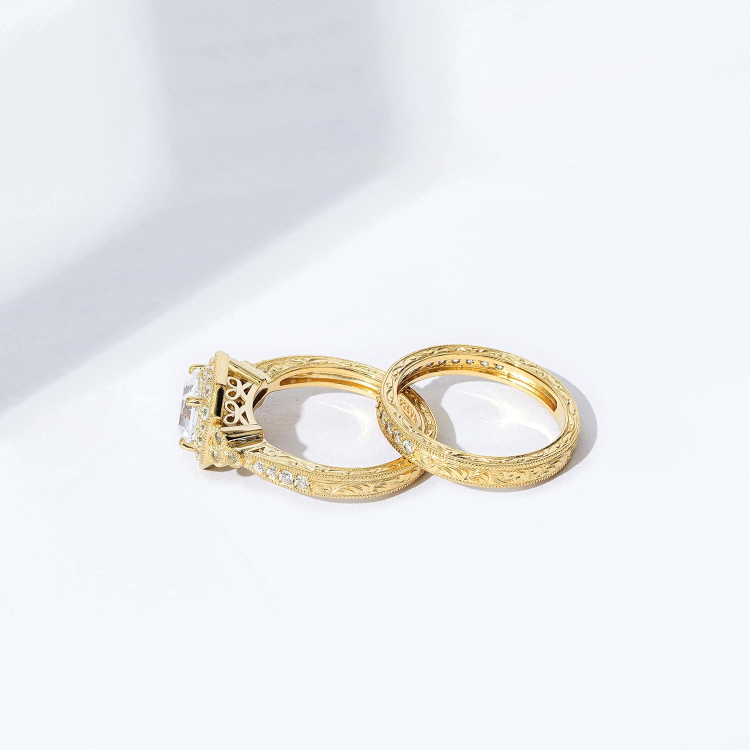 Amazon Essentials Platinum or Gold Plated Sterling Silver Antique Ring set with Asscher-Cut Infinite Elements Cubic Zirconia - Image 6