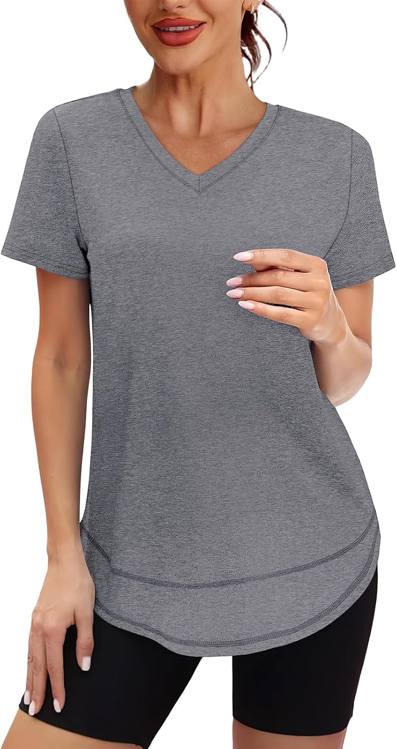 XIEERDUO Womens Workout Tops Short Sleeve Shirts Sun Protection UPF 50+ Quick Dry Outfits for Hiking Running V Neck S-3XL - Image 3