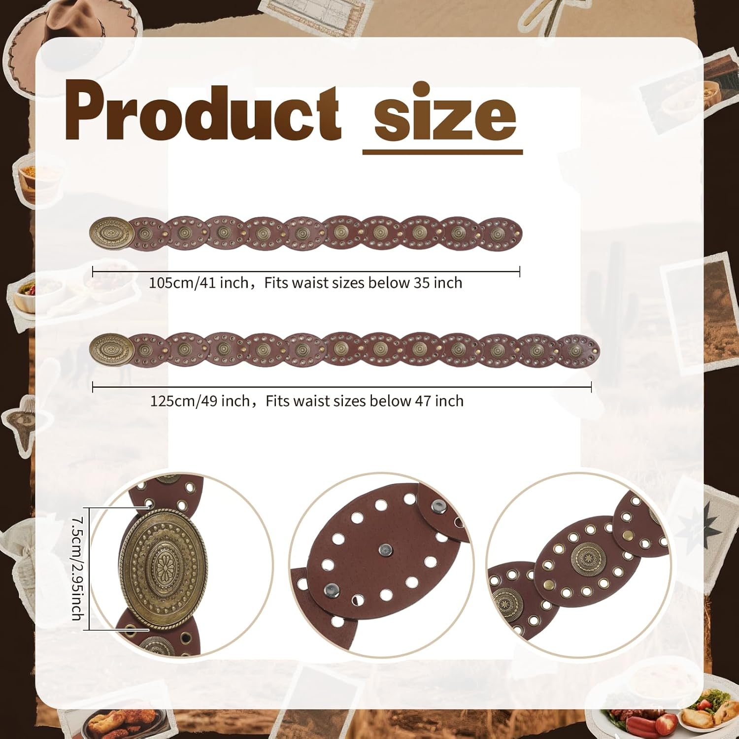 3 Pcs Western Felt Cowboy Hat Disc Belt Sets for Women Vintage Cowgirl Costume Boho Disc Outfit Accessories - Image 3