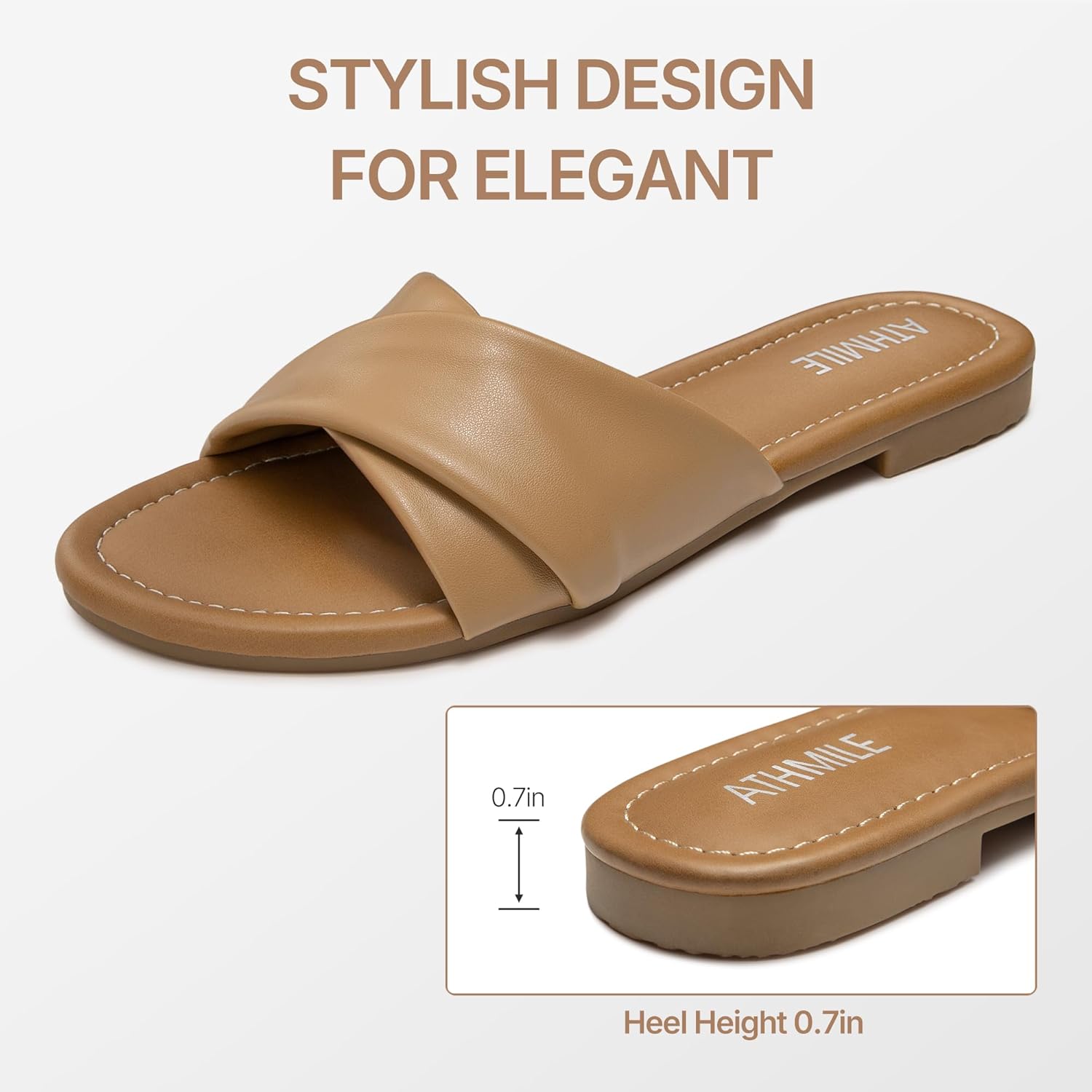 ATHMILE Sandals for Women 2026 Dressy Summer Flat Comfortable Fashion Beach Cute Ladies Slides Leather Casual Dress Women's Sandals Size 6-11 - Image 5