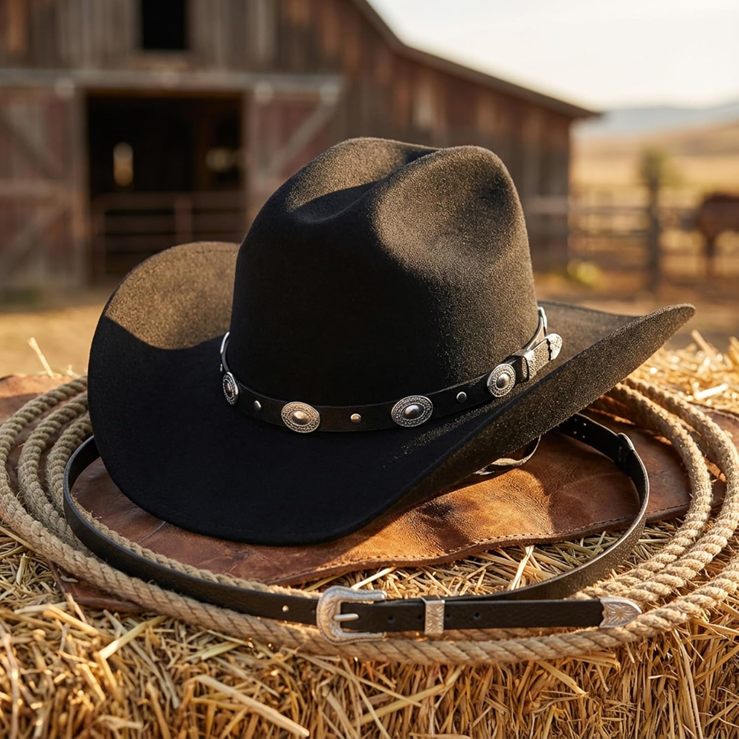 2PCS Black Cowboy Hat Bands for Men, Adjustable Western Hat Bands for Cowboy Hats Leather Straw Cowgirl Hatbands Belt with Buckle for Men Women All Styles of Hats Band - Image 8