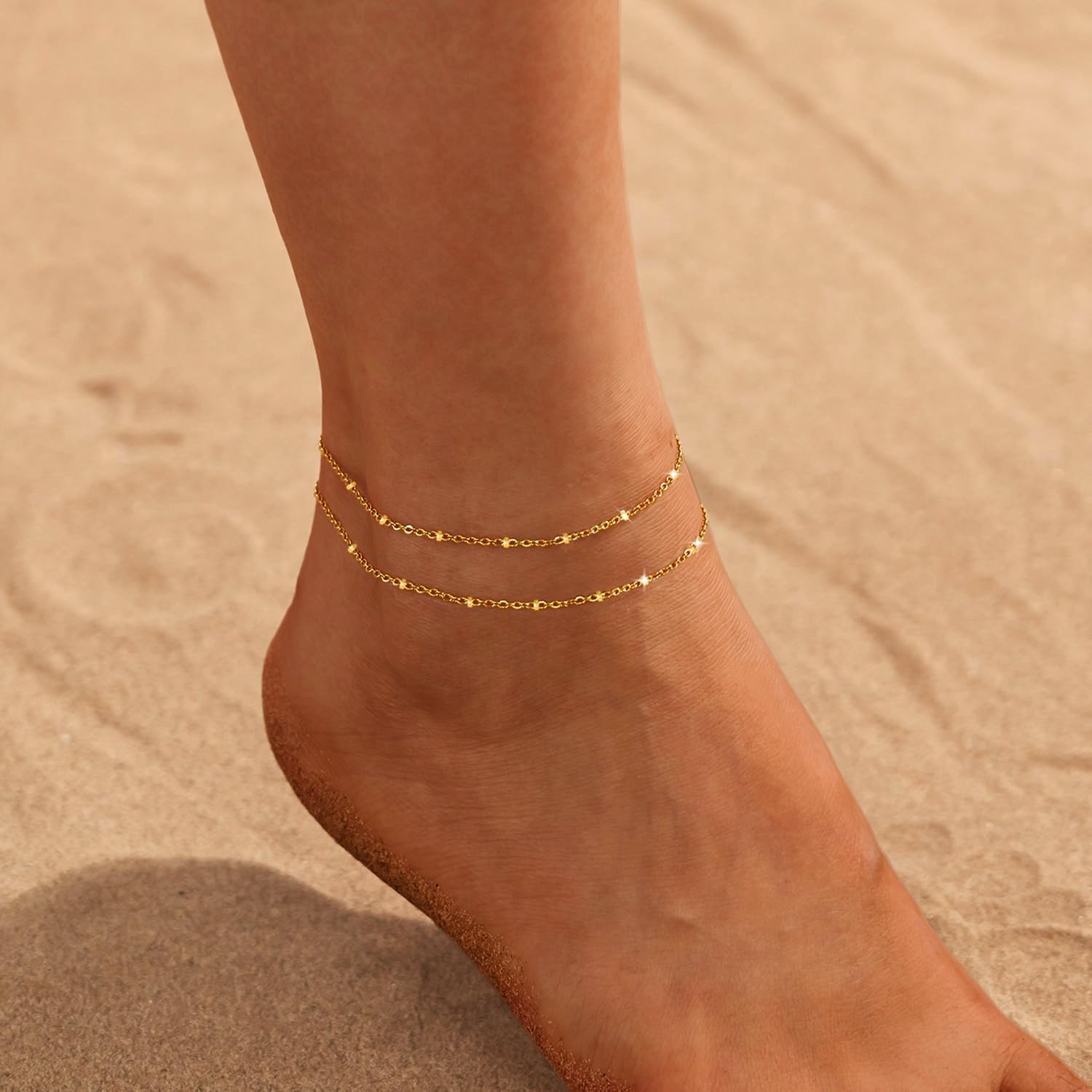 Nanafast Ankle Bracelets for Women, 14k Gold Plated Ankle Bracelet for Women, Cute Dainty Anklets, Adjustable Beach Jewelry - Image 5