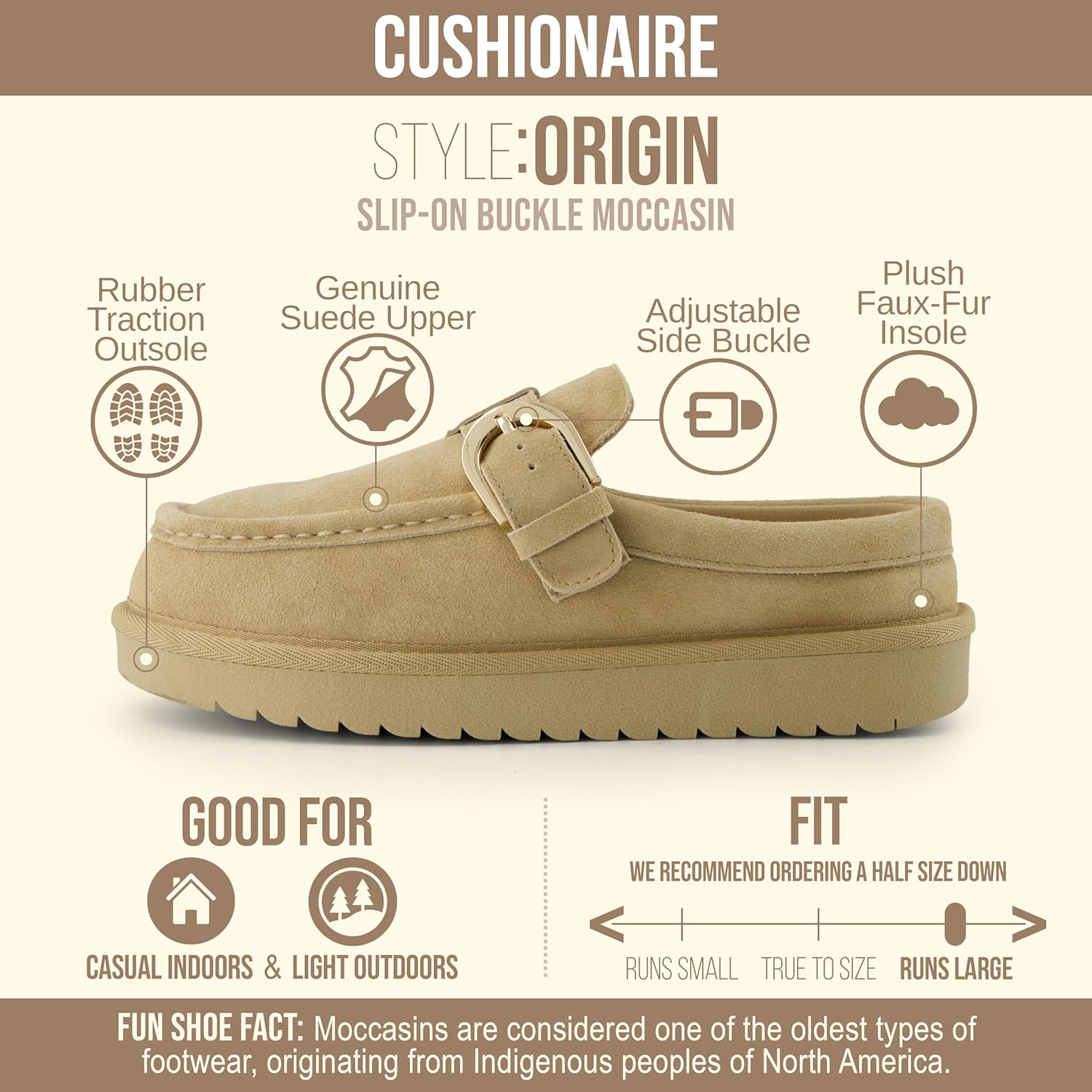CUSHIONAIRE Origin Genuine Suede Mule Clogs for Women, Cozy Slip-On Moc Toe Loafer with Buckle and Faux Fur Cushioned Footbed - Image 5