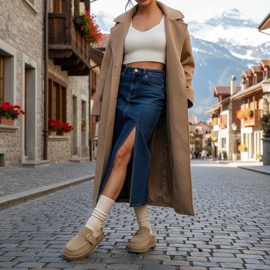 CUSHIONAIRE Origin Genuine Suede Mule Clogs for Women, Cozy Slip-On Moc Toe Loafer with Buckle and Faux Fur Cushioned Footbed - Image 9