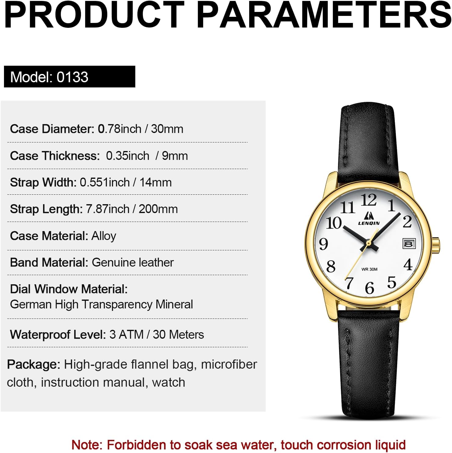 LN LENQIN Womens Watch Analog Quartz Waterproof Ladies Watches for Women Easy Read Women's Wrist Watches with Leather Strap Luminous Dial - Image 9