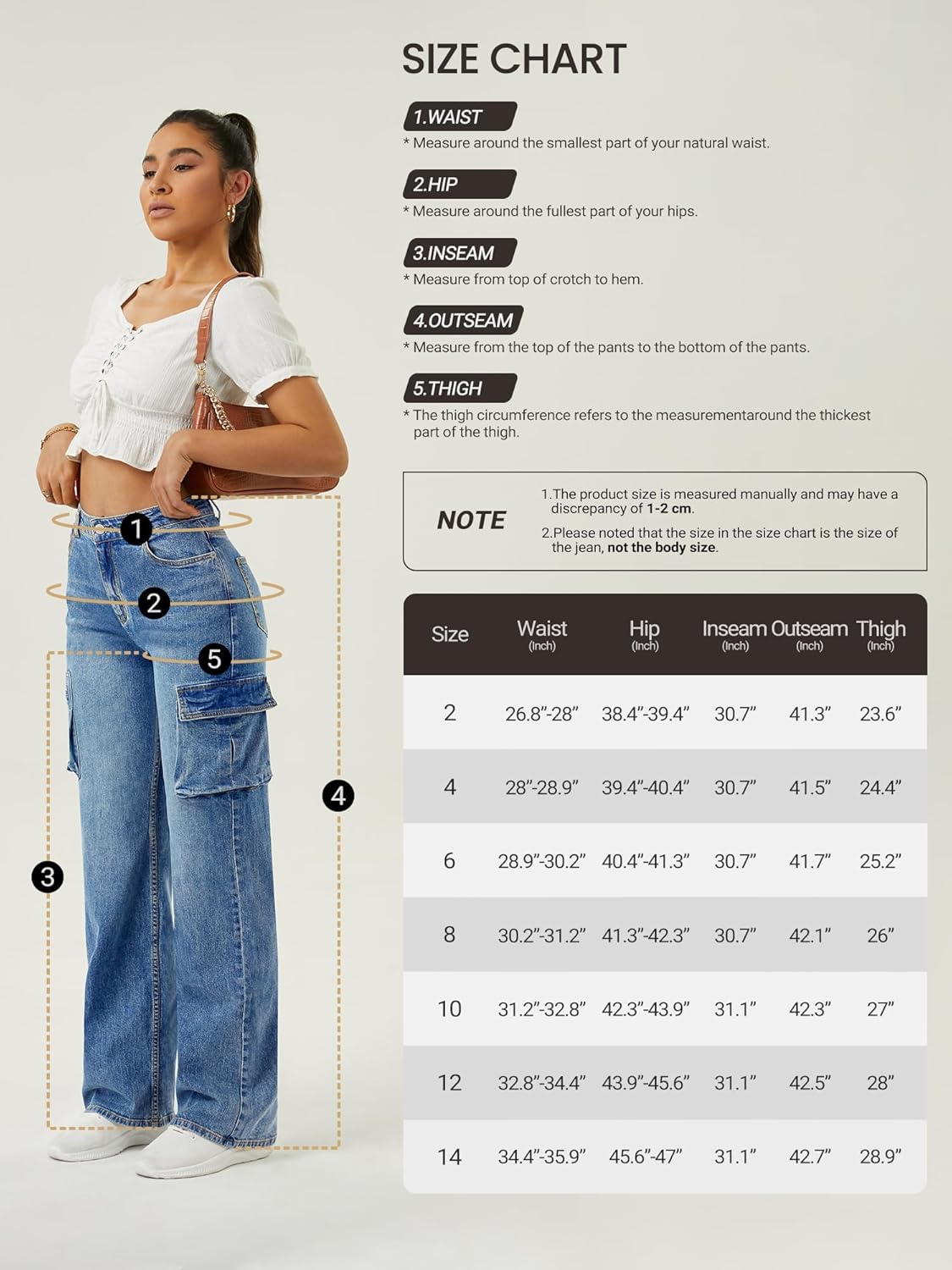 Women High Waisted Cargo Jean for Women with 6 Pockets Straight Wide Leg Jean Casual Baggy Pants - Image 6