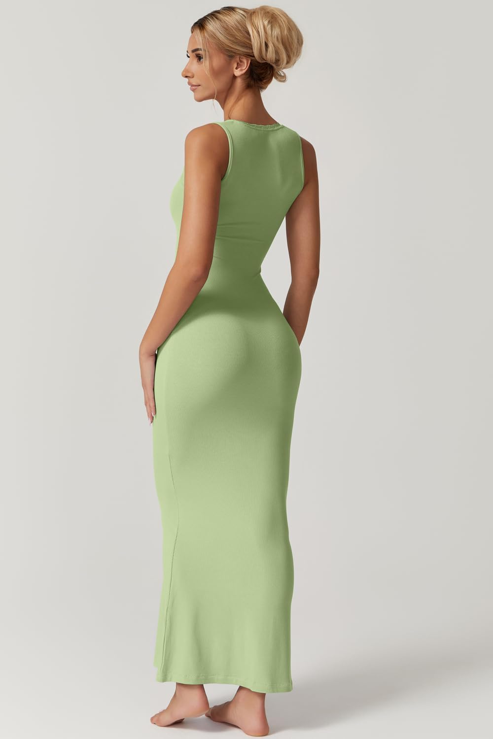 QINSEN Women's Square Neck with Lace Detail Long Maxi Dress Sleeveless Lounge Ribbed Full Length Dresses - Image 5