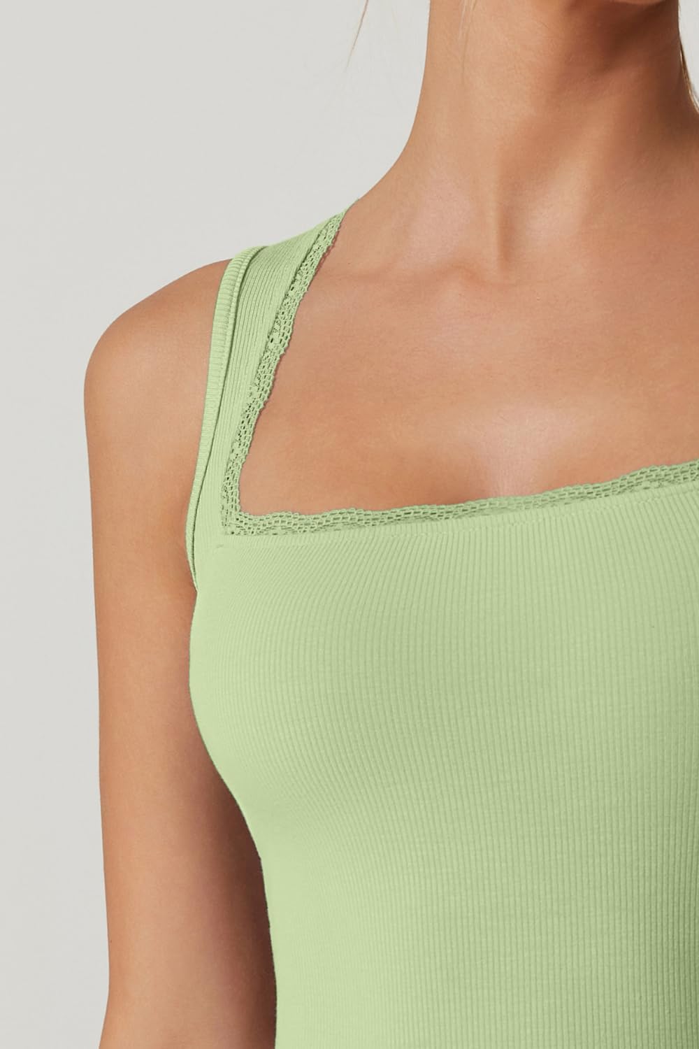 QINSEN Women's Square Neck with Lace Detail Long Maxi Dress Sleeveless Lounge Ribbed Full Length Dresses - Image 6