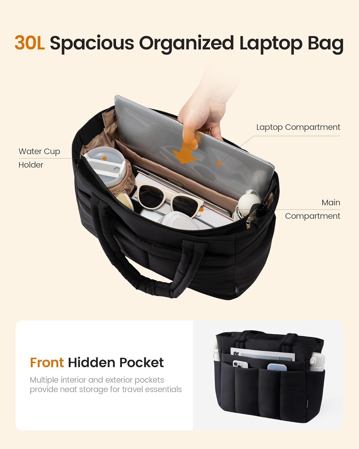 LOVEVOOK Puffer Tote Bag for Women Quilted Work Tote Handbags with Zipper 15.6 inch Teacher Nurse Bags for Office - Image 4