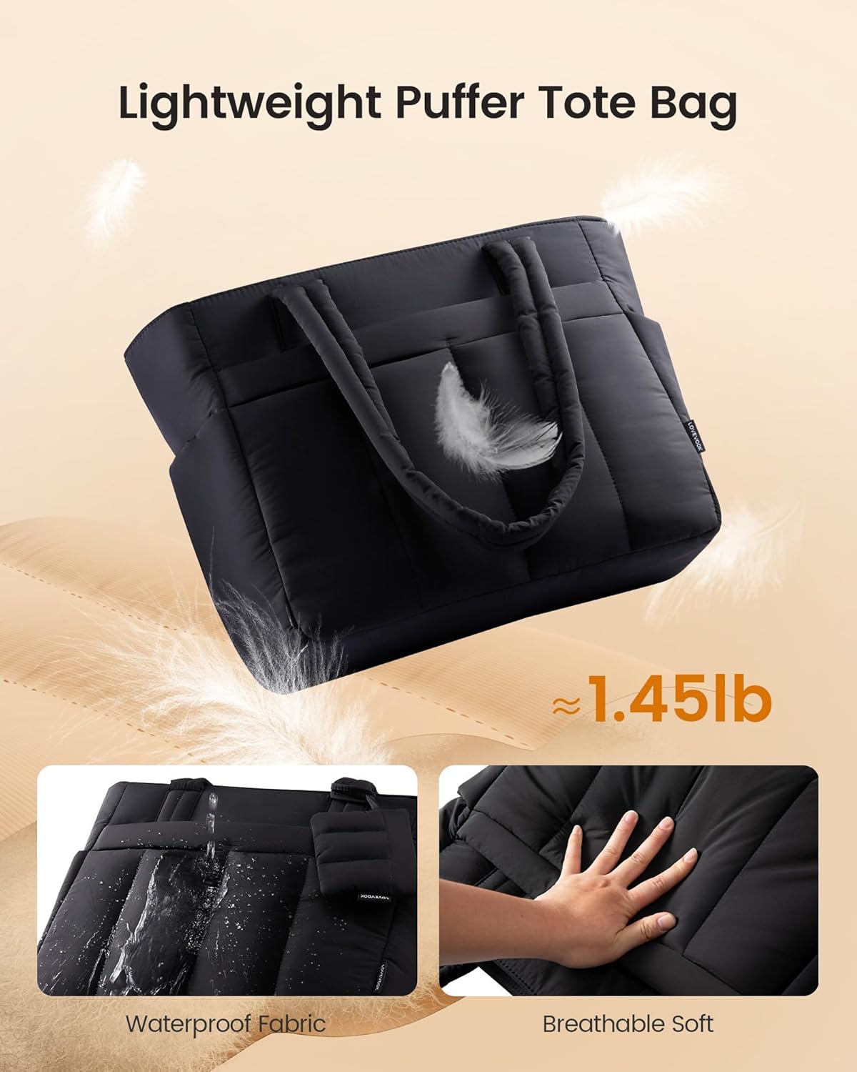 LOVEVOOK Puffer Tote Bag for Women Quilted Work Tote Handbags with Zipper 15.6 inch Teacher Nurse Bags for Office - Image 5